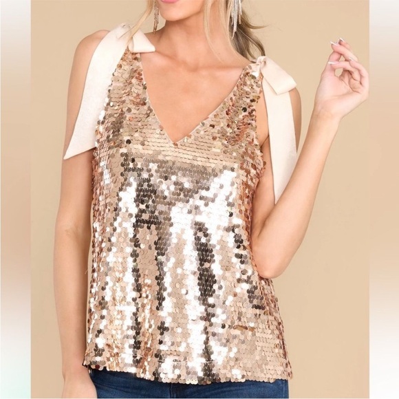 Aura Tops - Sequin V-Neck Top with Bow Straps
